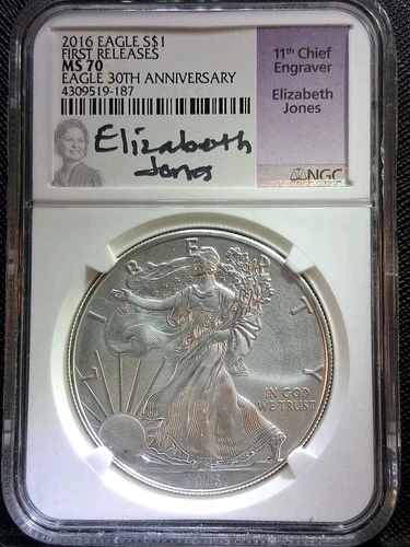 2016 Silver Eagle NGC MS70 First Releases Eagle 30th Ann ELIZABETH JONES Auto