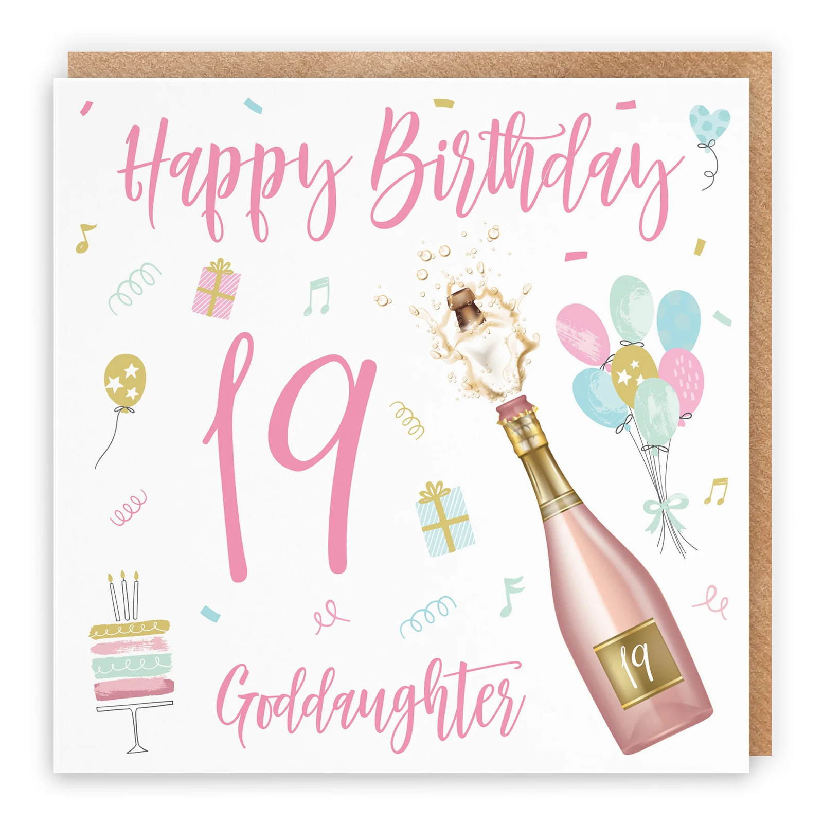 19th Goddaughter Birthday Card Champagne