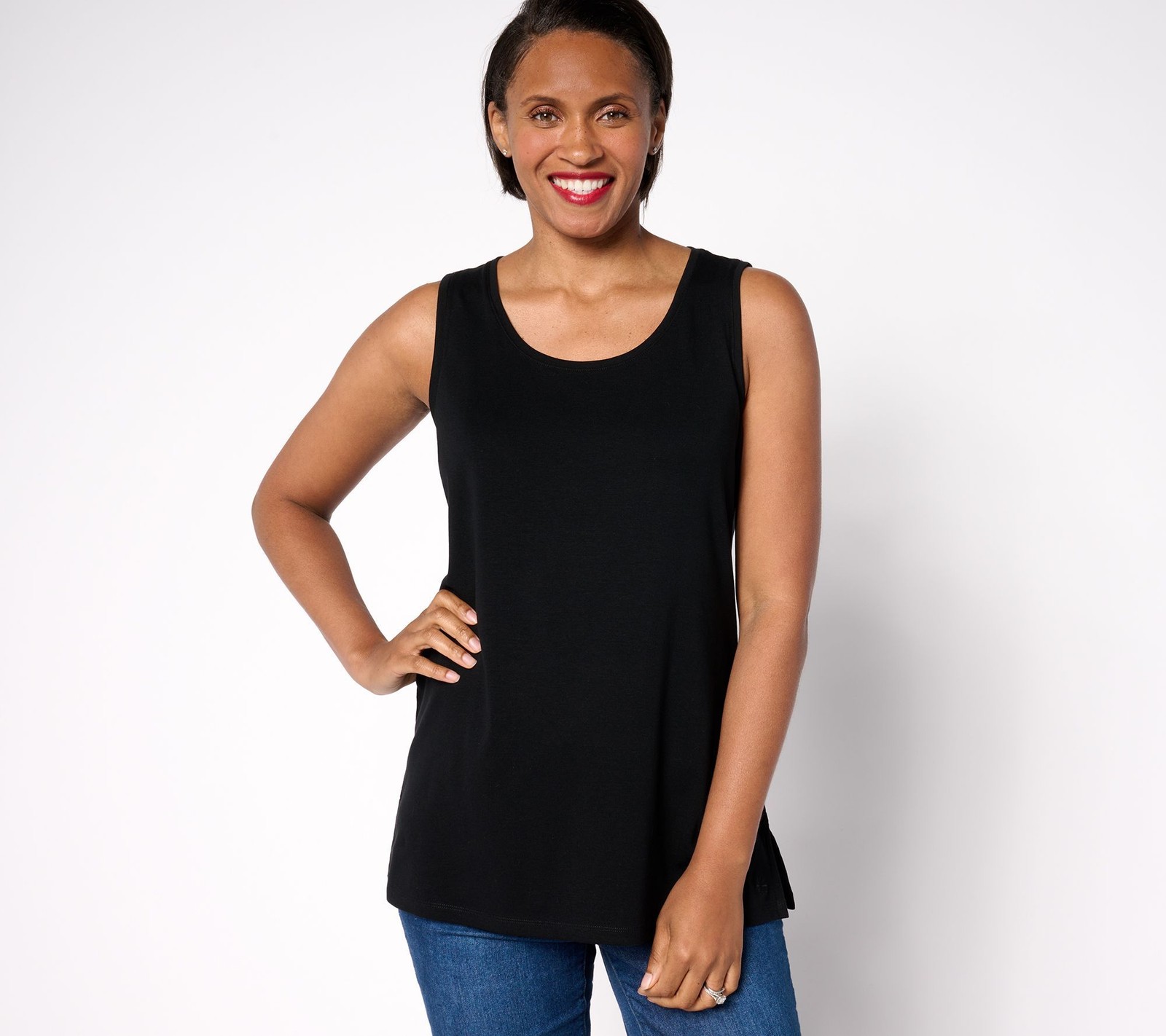 Isaac Mizrahi Live! Women's Top Sz M Essentials Micro Pima Rib Black A667748
