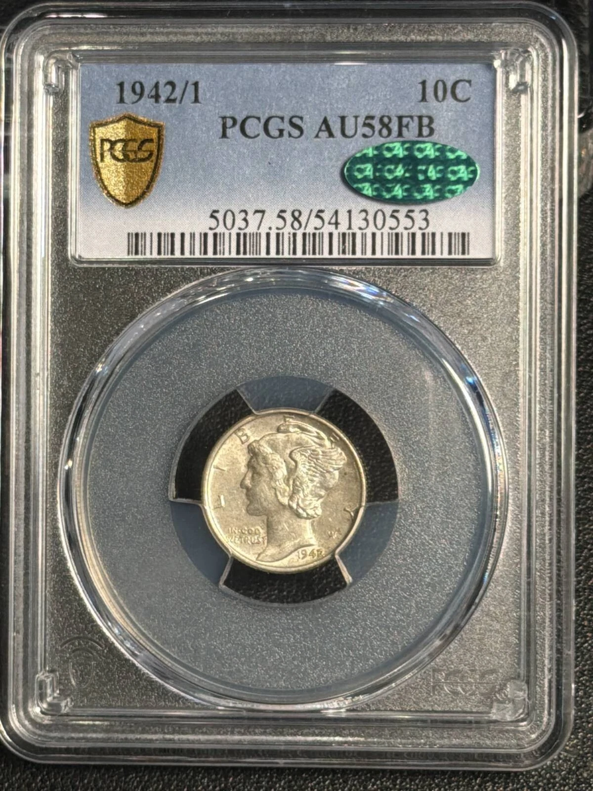 1942/1 P Mercury Dime PCGS AU-58 FB ULTRA RARE GRADE! CAC