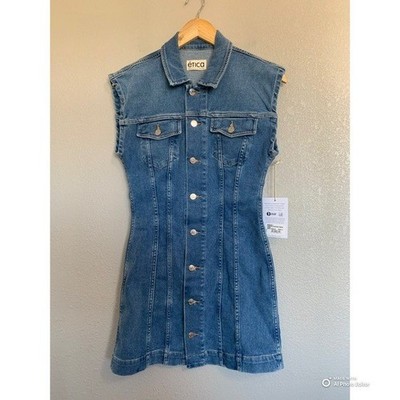 Etica Gabriela Seamed Dress in Cobra Size Small NWT Sleeveless Denim Mini Dress