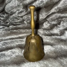 Brass Dinner School House Church Hand Bell Leaves design Vintage MCM