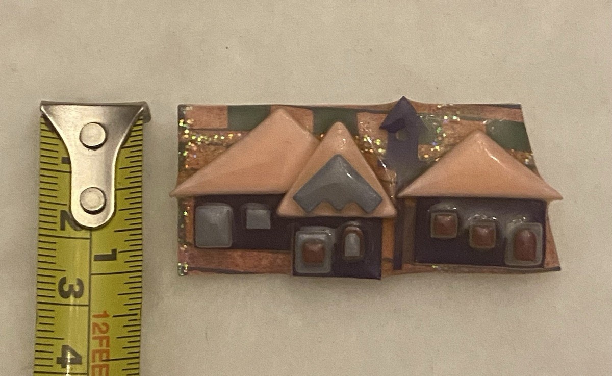 Vintage Signed House Pins By Lucinda Handmade Art House Brooch View 5