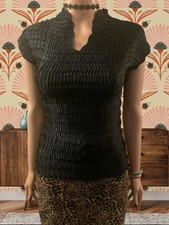 Vintage 90s Silky Black Blouse Bodycon Textured Stretch Satin Grunge Glam S