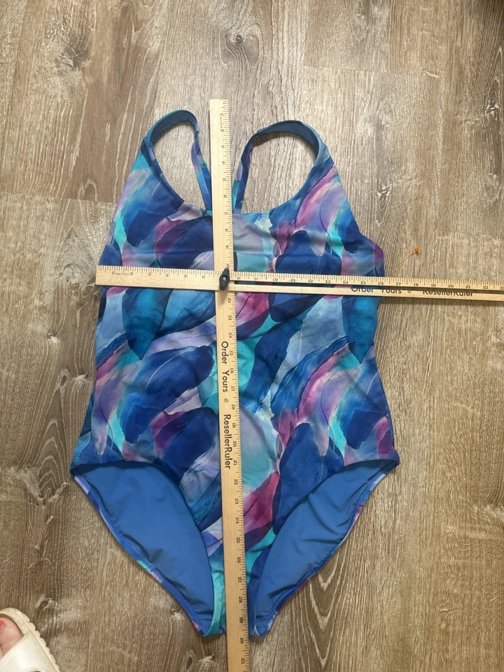 ATHLETA Swimsuit Women XL One Piece MALIBU BLUE Floral Racerback EUC - Image 4 of 4