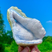 269G Natural Blue Chalcedony Rough Lace Stripe Agate Geode Crystal Specimen Gem