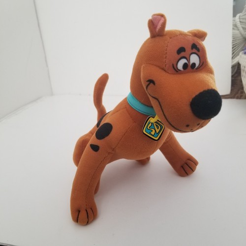 Sitting Smiling Scooby Doo Plush 8” Tall with Dog Tag  Tail Silly Eyes - Picture 2 of 7