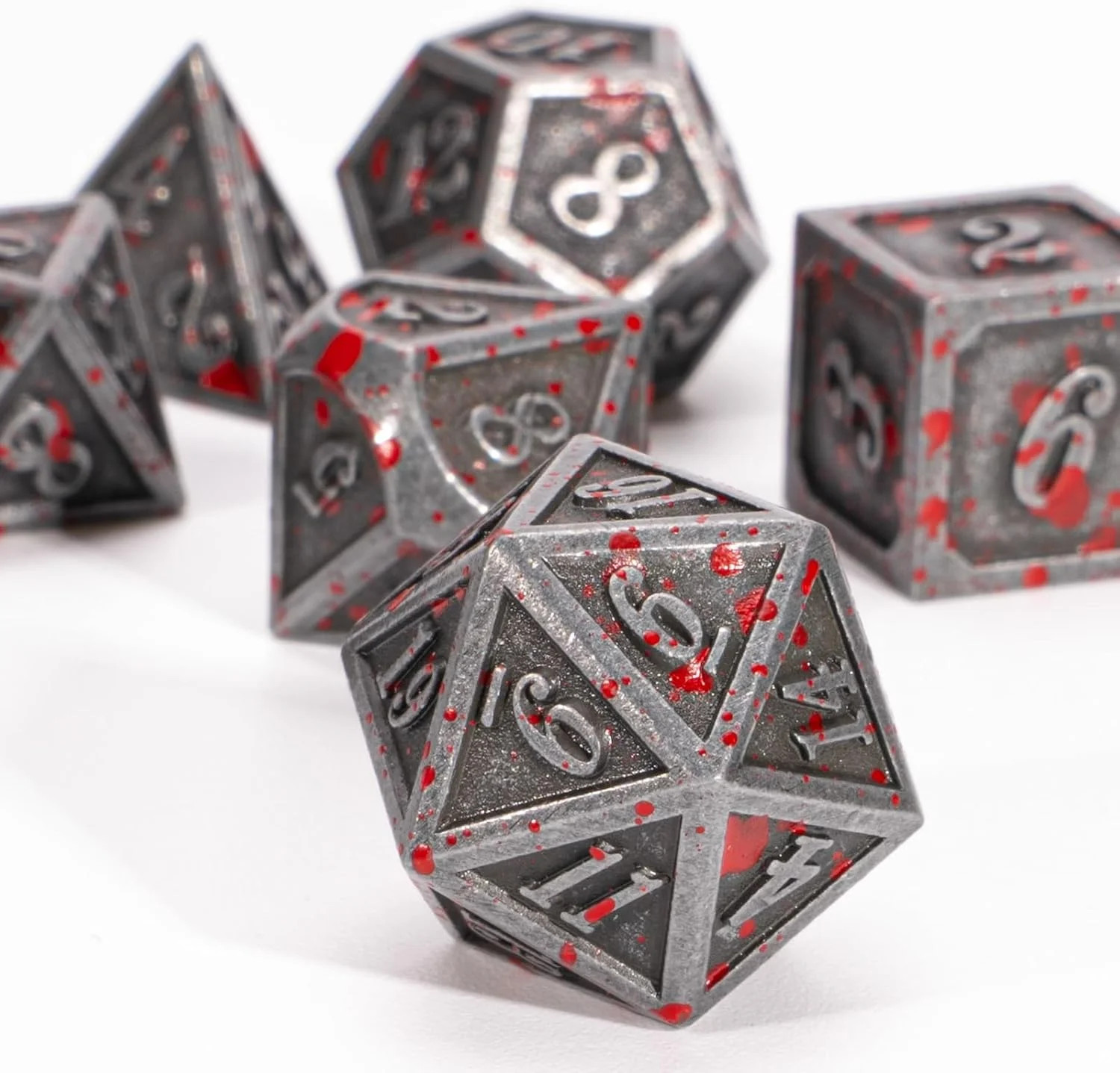 Bloodstained Metal DND Dice Set Blood Polyhedral D&D Dice with Leather Dice Bag