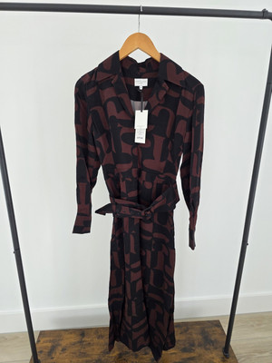 Jasper Conran V NECK Collared Belted Shirt DRESS Size UK 10 Brown & Black NEW