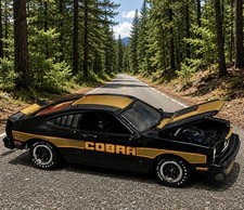 1976-1978 Ford Mustang Ii Cobra Black With Gold Stripes Opening Hood 164 Scale