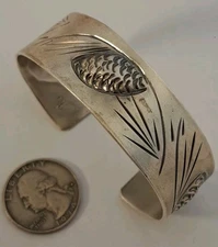 STUART NYE Sterling Silver PINECONE Wide Band Cuff Bracelet 7" Arts & Crafts