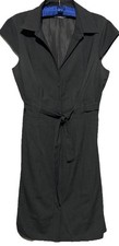Calvin Klein Dress M Gray Belted Cap Sleeve Button Front Fully Lined Career EUC