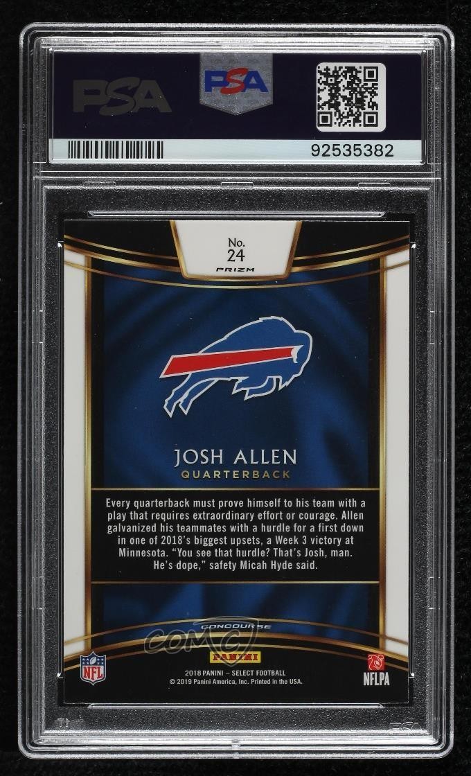 2018 Panini Select Concourse Silver Prizm Josh Allen #24 PSA 10 GEM MT Rookie RC view 2