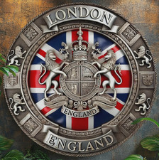 Patriotic Vintage London England Wall Plaque - Union Jack, Lions, Crown