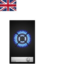 Elegant 30 cm Built-in Gas Hob - Black Tempered Glass with Triple Ring Burner