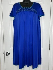 Shadowline Vintage Womens SZ XL Night Gown Pajamas Lounge Leisure Silky Spa Blue