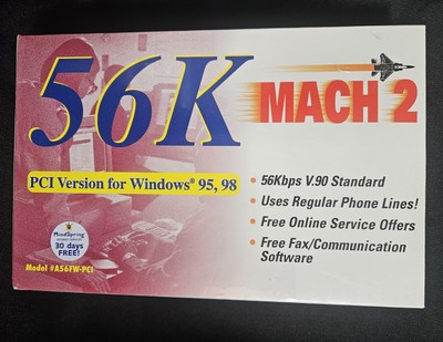 56K MACH 2 Internal Data/Fax Modem PCI Version Windows 95,98 A56FW New Sealed 