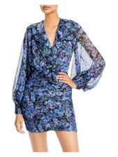 SABINA MUSAYEV Womens Blue Button Top And Cuffs Balloon Sleeve Mini Dress S