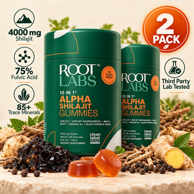 2 Pack Root Labs Alpha 10-in-1 Shilajit Gummies Vegan 4000mg 60 Count Each