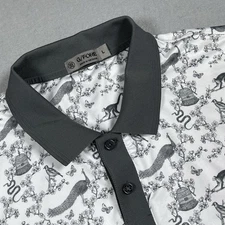 G/Force Golf Polo Shirt Mens Size L White/Gray Peacocks Monkeys Snakes