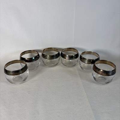 Dorothy Thorpe Silver Band (6) Roly Poly Glasses, 3 1/8''h x 3''