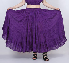 Women's 12 yard Cotton Long Maxi Casual Skirt With Drawstring Violet Color