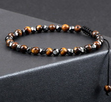 Natural Tiger Eye Obsidian Faceted Hematite Beaded Bracelet Triple Protection