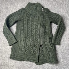 Vtg Aran Crafts Irish Merino Wool Cable Knit Sweater Womens S Cardigan Zip Up