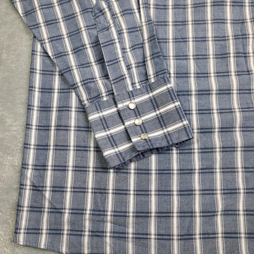 Plains Western Wear Herren XL Pearl Snap Langarm blau kariert gestreift Hemd - Bild 4 von 12