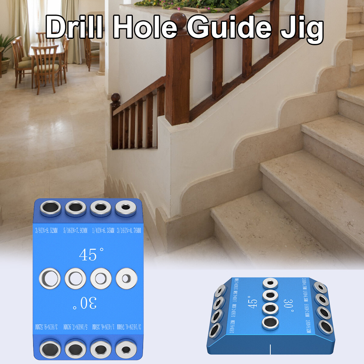 30 45 90 Angle Drill Guide Jig Aluminum Alloy Drilling Hole Guide Jig HaSSU