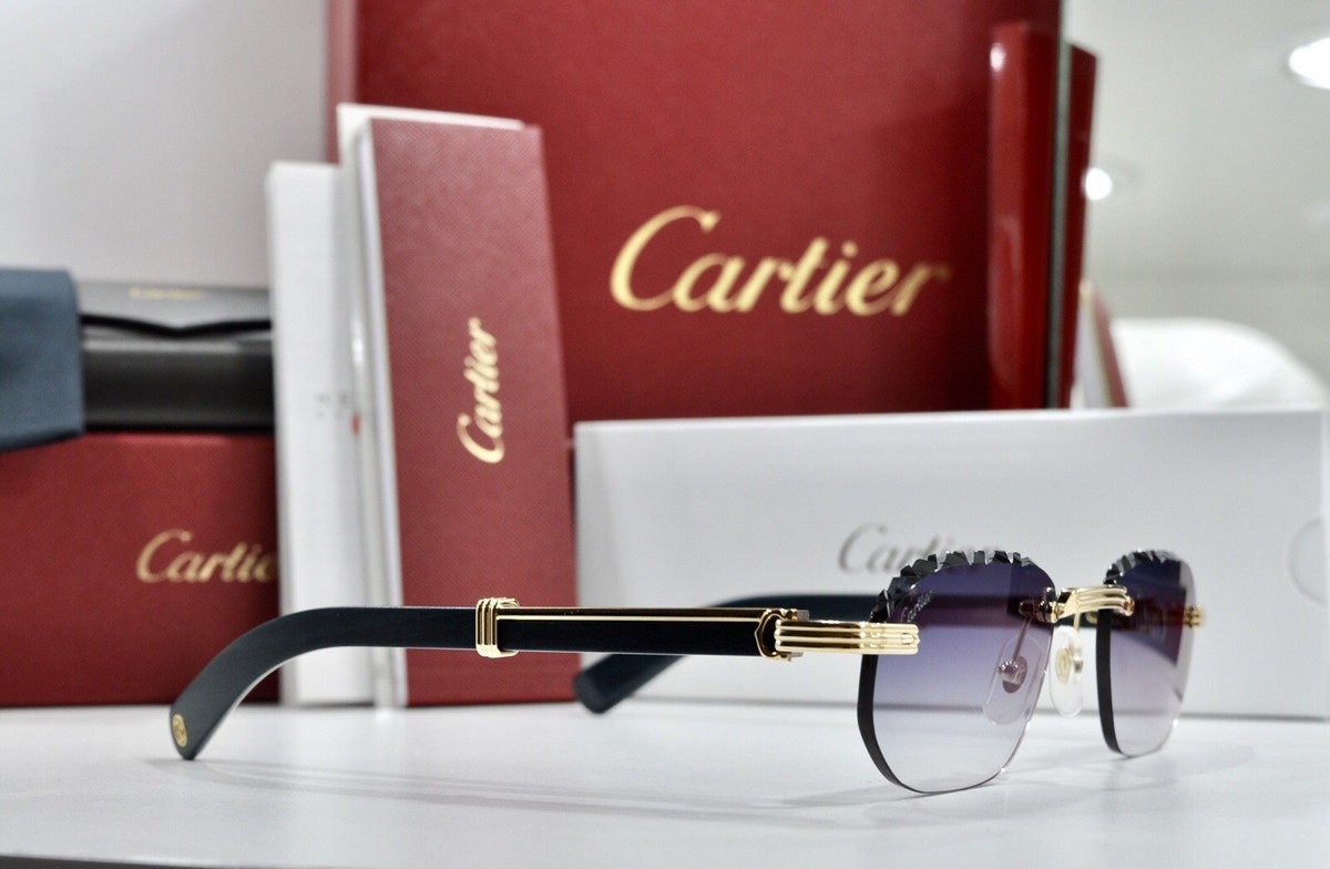 Cartier Decor C Wood Rimless dark blue Frame Sunglasses