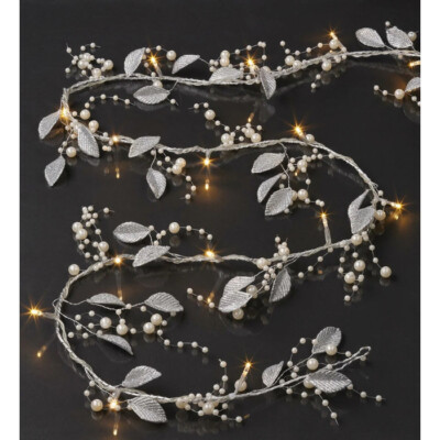 Hellum LED-Lichterkette ''Blatt u. Perlen silber'' 16 LEDs 1,5m batteriebetrieb...