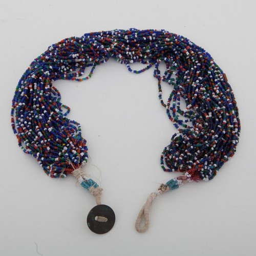 Vintage African Multi Strand Seed Bead Necklace 23" Red Blue White Green - 第 1/4 張圖片