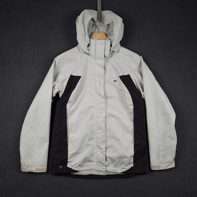 HELLY HANSEN Jacket Womens M Medium White Helly Tech Rain Coat Waterproof Hooded