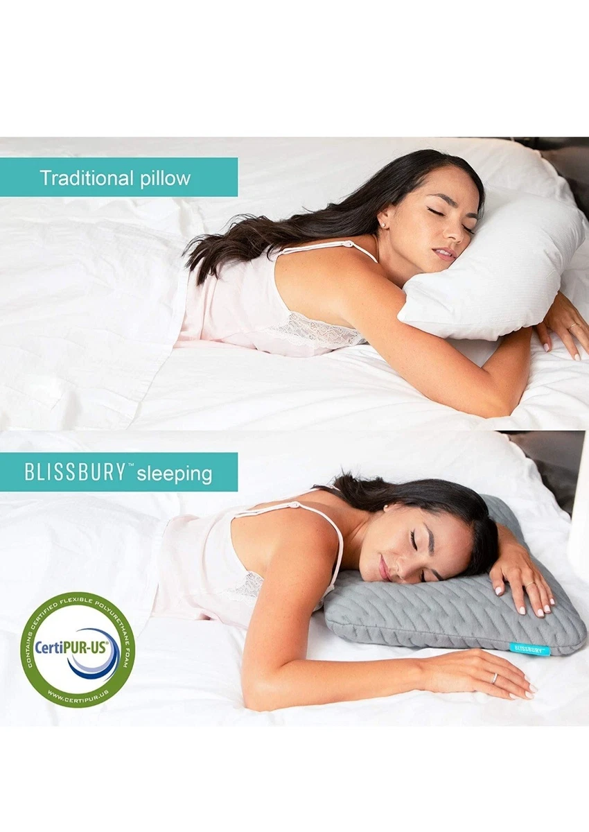 BLISSBURY Stomach Sleeping Pillow, Thin 2.6-Inch Memory Foam Standard  White