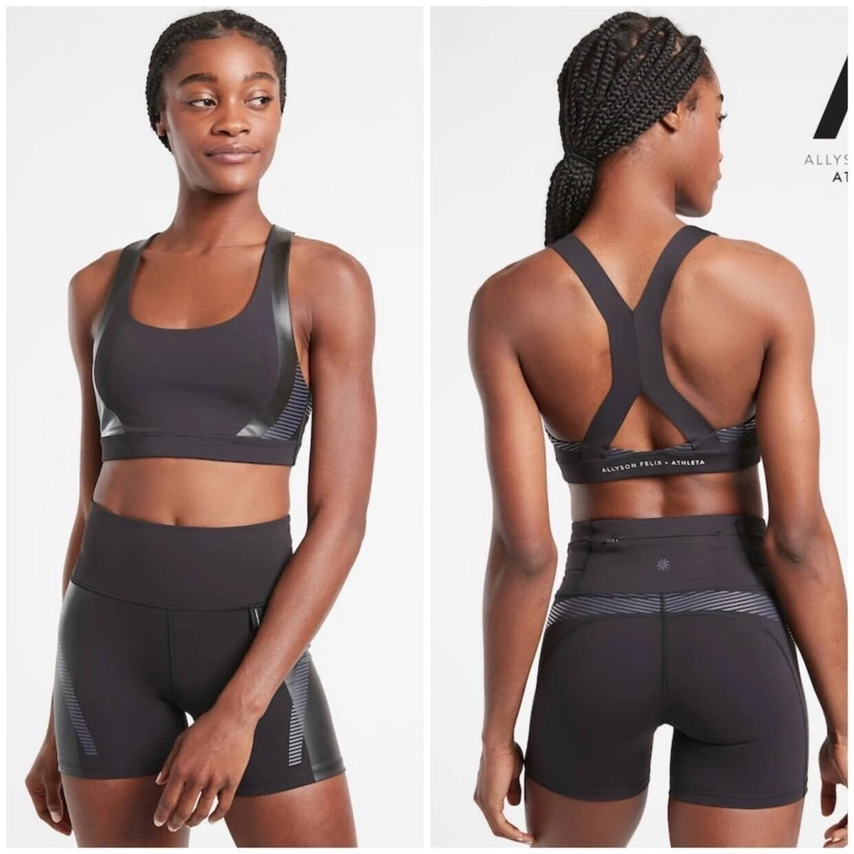 Allyson Felix + Athleta Ultimate Legend Sports Bra Black Gray Size Medium