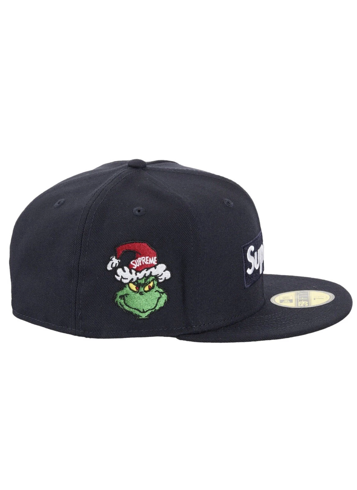 SUPREME GRINCH BOX LOGO NEW ERA CHAPEAU BLEU MARINE TAILLE 7 3/8 FW24 SEMAINE 15 AUTHENTIQUE