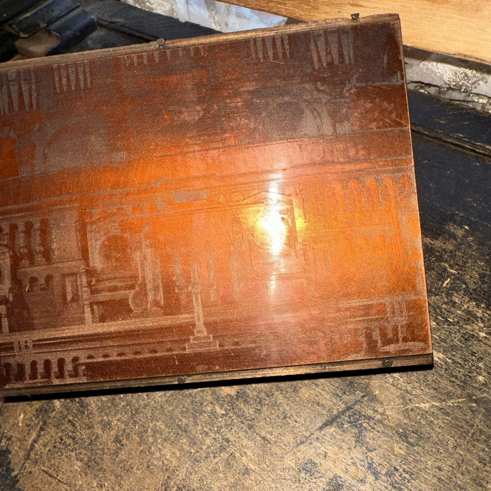 Print Block “ Interior Of Old Castle Church Candleholders “ Copper Face ...