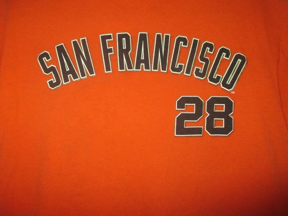 San Francisco Giants MLB Posey # 28 - Camisa para niños/jóvenes - Talla pequeña/mediana - Divertida Foto 2 de 4
