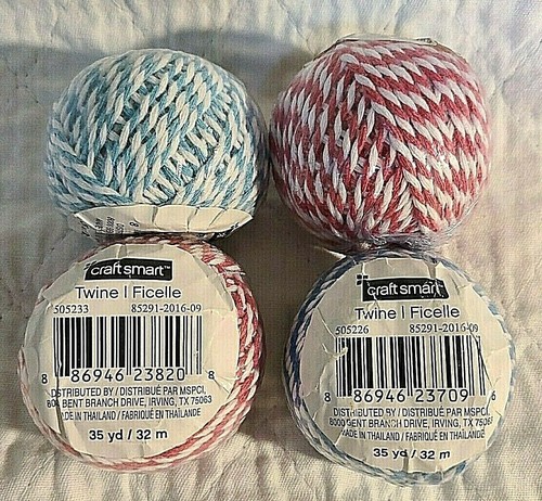 (4) Craft Smart 35 yards / 32 m twine (2) blue and white (2) red and white - Picture 6 of 10