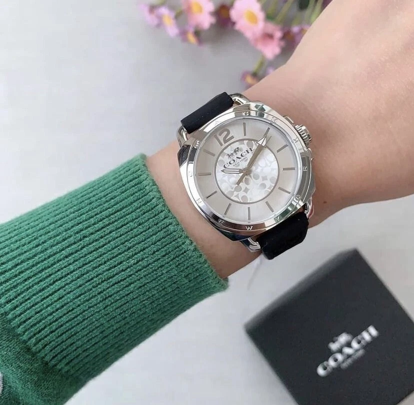 Orologio Coach donna ragazzo nero nuovo con etichette 14503877 cinturino gomma goffrato logo 34 mm