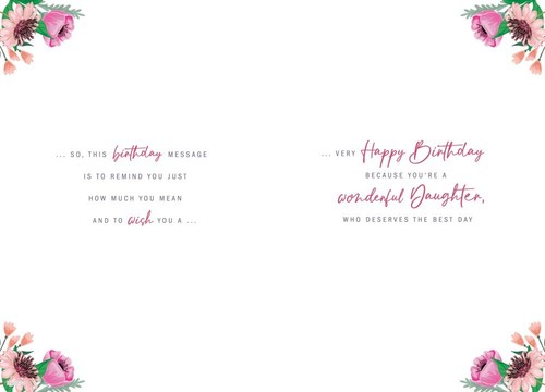Daughter Birthday Card Classic Floral Gift Tag - 9 x 6 " - Foil Embossed - Picture 2 of 2