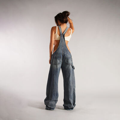 Y2K Denim Overalls With Pockets Fashion Loose Jumpsuit Streetwear
