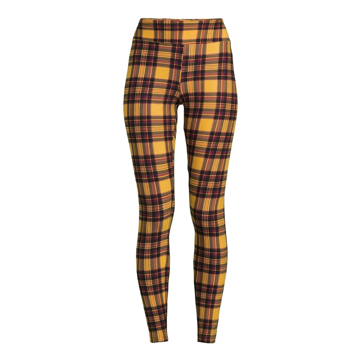 No Boundaries Juniors' Sueded High Rise Leggings Yellow Plaid Medium