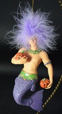 DECEMBER DIAMONDS TREAT ORNAMENT 8" TALL MERMAN HALLOWEEN PUMPKINS PURPLE HAIR
