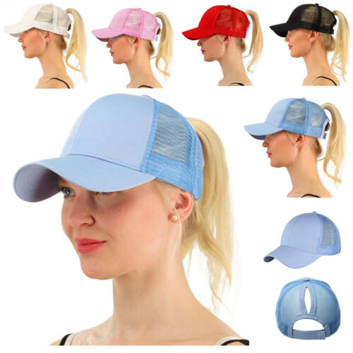 Women's Ponytail Cap Messy Buns Ponycap Adjustable Mesh Baseball Hat -13 colours - Picture 2 of 39