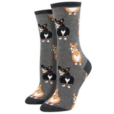 Socksmith Women's Crew Socks Corgi Butt Puppy Dogs Animal Grey Novelty Footwear