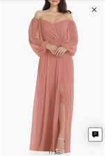 Dessy Collection Convertible Neck Long Sleeve Chiffon Gown Desert Rose Size 18 R