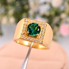 Green Emerald Gemstone Ring With 925 Sterling Silver Men's Ring Men's Jewelry.