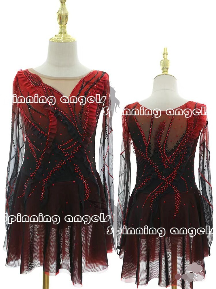 Figure Skating Dress Women's Girls' Ice Skating Dress black dyeing red  handmade